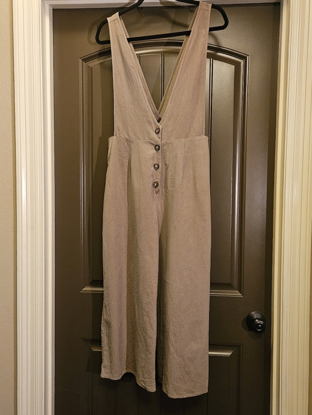 Sienna Sky Taupe Button-Front Wide-Leg Crop Jumpsuit - Size Medium